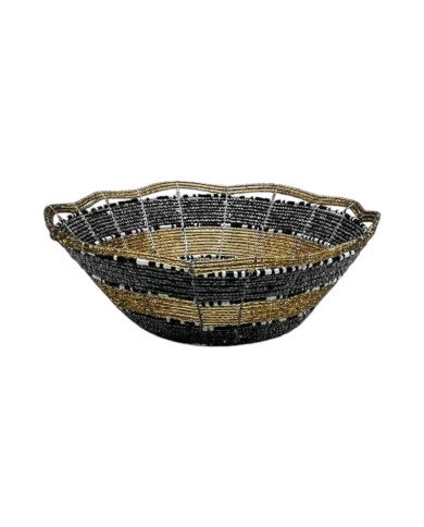 Large Maasai Bead Bowl Gold Black Side