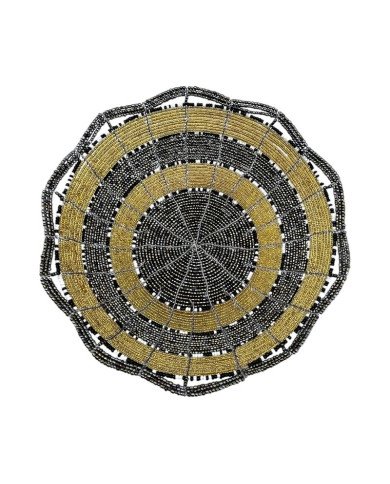 Large Maasai Bead Bowl Black Gold Top