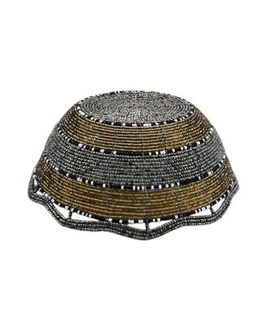 Large Maasai Bead Bowl Black Gold Upside Down