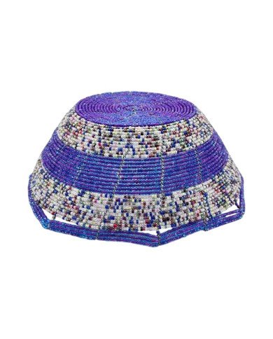Large Maasai Bead Bowl Purple White Multi Upside Down