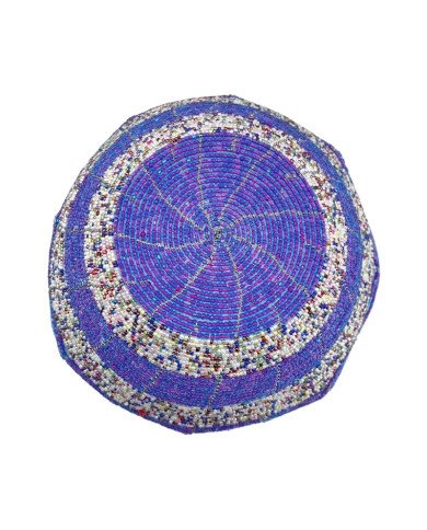 Large Maasai Bead Bowl Purple White Multi Bottom