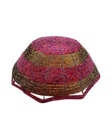 Large Maasai Bead Bowl Pink Gold Upside Down