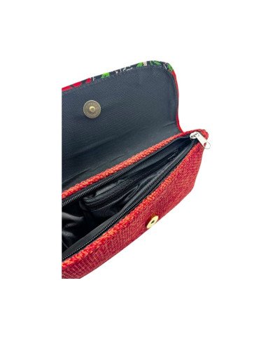 African Handmade Clutch Purse Orange Bird Open