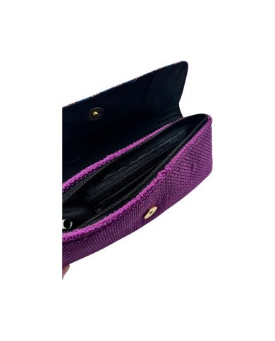 African Handmade Clutch Purse Fuschia Open