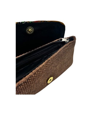 African Handmade Clutch Purse Light Brown Open