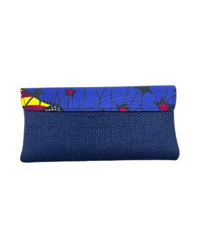 African Handmade Clutch Purse Blue Stars Back