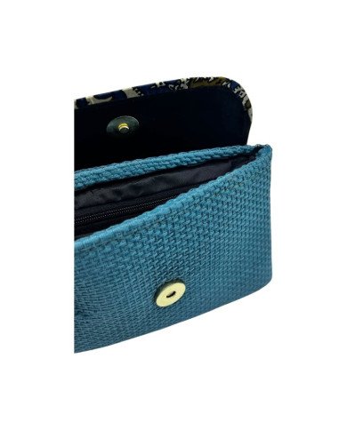 Handmade African Kitenge Jute Clutch Purse Turqouise Paisley Open
