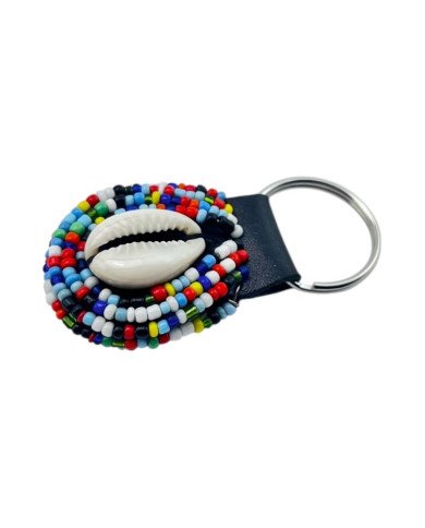 Multicolor Maasai Bead Cowrie Shell Keychain Angle