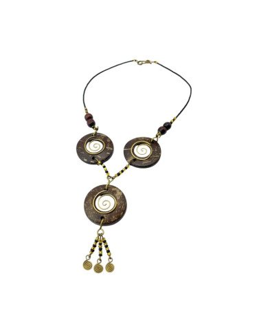 African Coconut Shell Brass Necklace