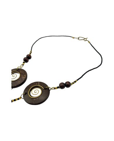 Coconut Shell Disc Brass Spiral Necklace