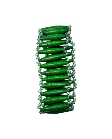 Green Uganda Paper Bead Stretch Bracelet