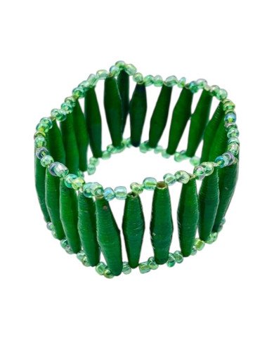 Uganda Paper Bead Stretch Bracelet Green
