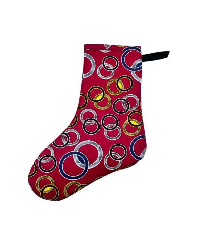 Small Handmade African Kitenge Christmas Stocking Red Rings