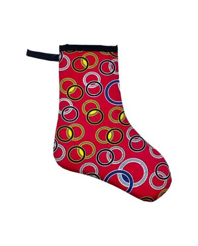 Handmade Kitenge African Christmas Stocking Red Rings
