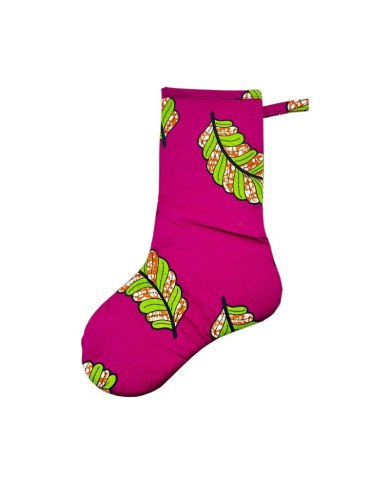 Large Pink Leaves Kitenge Christmas Stocking