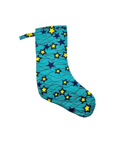 Large Kitenge Christmas Stocking Teal Stars