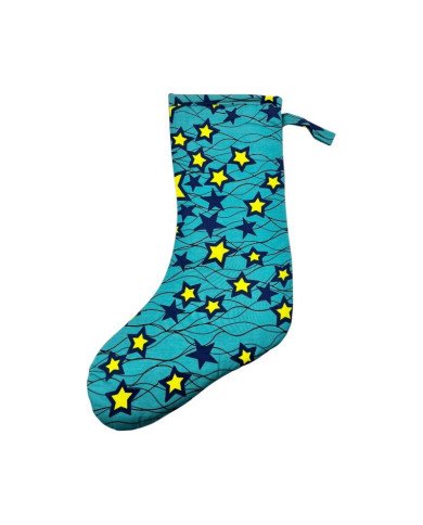 Large Teal Stars Kitenge Christmas Stocking