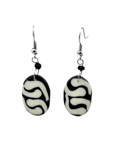 Oval African Batik Bone Earrings