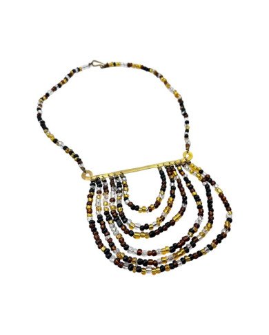 Handmade Earth Tone Maasai Glass Bead Bib Necklace