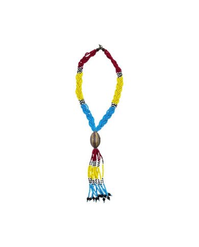 Handmade African Maasai Bead Necklace Braided Tassel Light Blue
