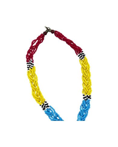 Handmade African Maasai Bead Necklace Braided Tassel Red Closure