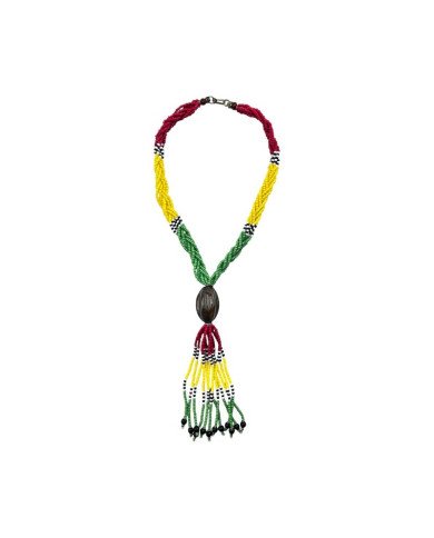 Handmade African Maasai Beaded Necklace Red Yellow Green Tassel