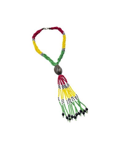 Handmade African Maasai Beaded Necklace Red Yellow Green Tassel Angle
