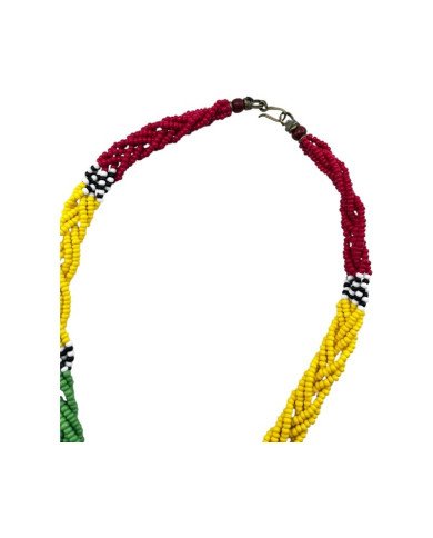 Handmade African Maasai Beaded Necklace with Tassel Red Closure