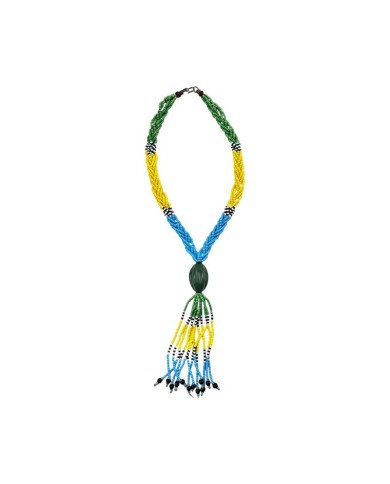 African Handmade Braided Maasai Bead Tassel Necklace Green