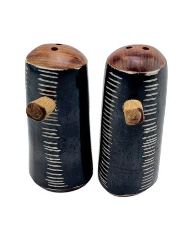 African Handmade Ebony Stitched Bone Salt Shakers