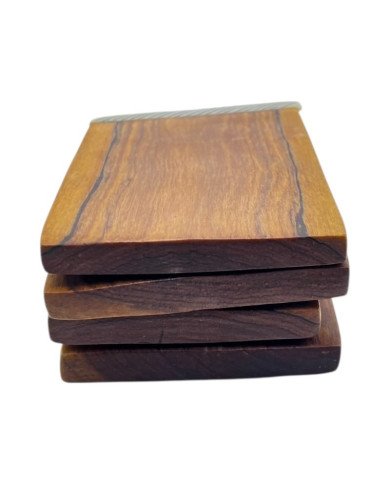 African Handmade Mchoro Edge Olive Wood Coaster Set