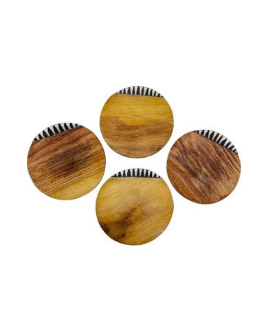 Kivuli Round African Batik Bone Olive Wood Coaster Set
