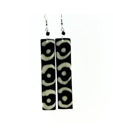 African Handmade Batik Bone Rectangle Dangle Earrings