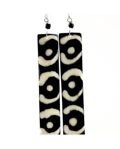 African Handmade Batik Bone Rectangle Dangle Earrings Close