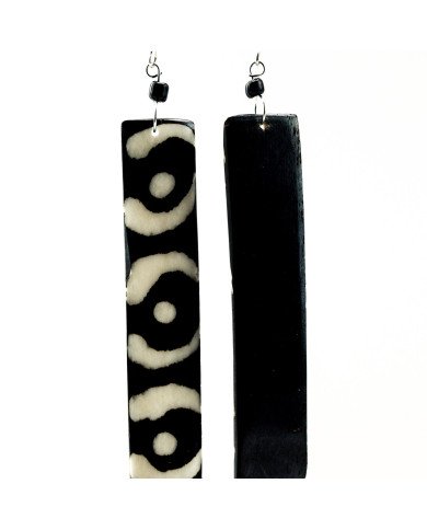 African Handmade Batik Bone Rectangle Dangle Earrings Back