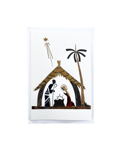 Handmade African Banana Fiber Kitenge Nativity Card